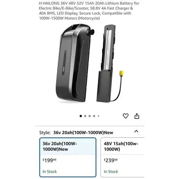 36V 20Ah Hailong Lithium Battery with Charger for 200~1400W Motors W Key - Picture 2 of 7